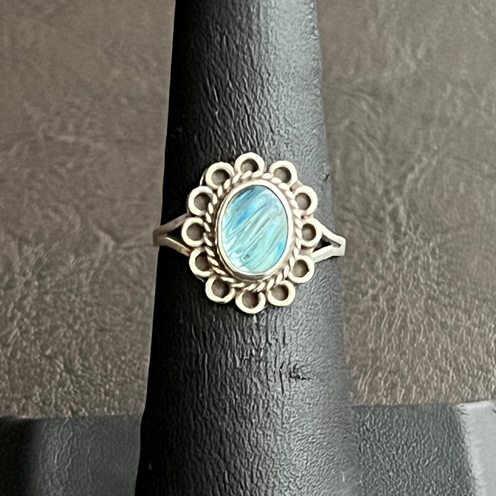 Vintage Taxco Mexico sterling silver carved glass ring Size 5.75 - Picture 5 of 12